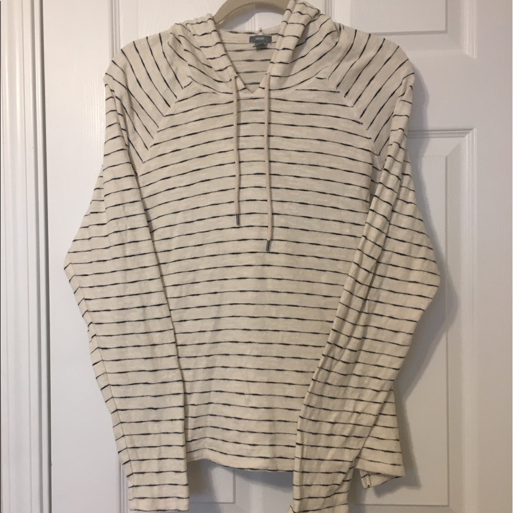 Aerie Cozy Cotton Cream and Black Striped Hoodie